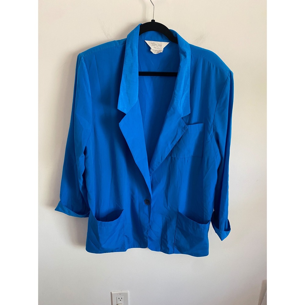 Tan Jay Vintage Electric Blue Single Button Blazer Jacket Plus Size 16W USA Made